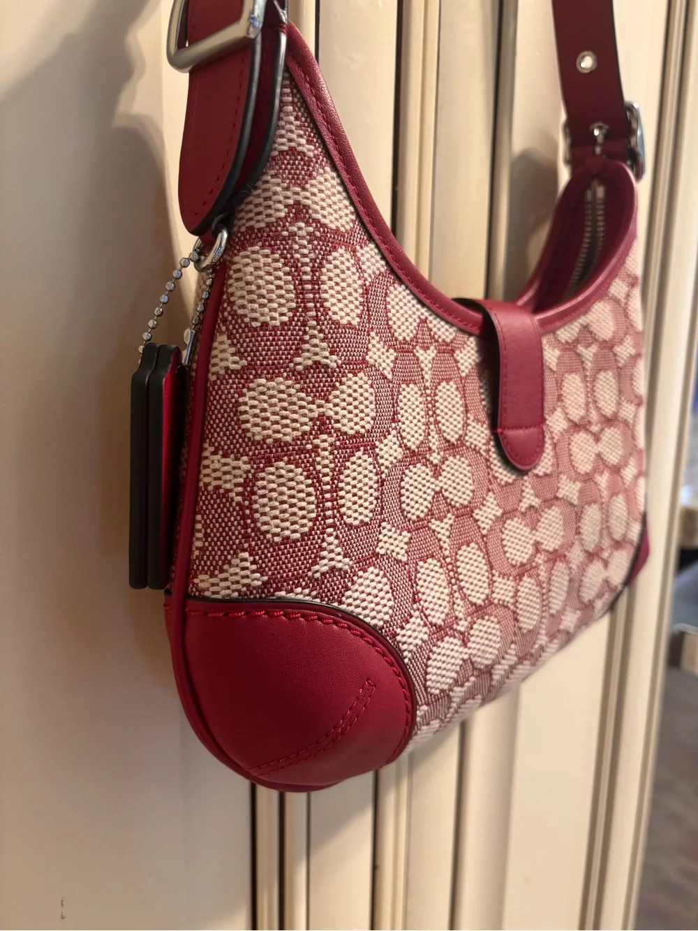 Coach Red and Cream Signature Canvas Shoulder Bag